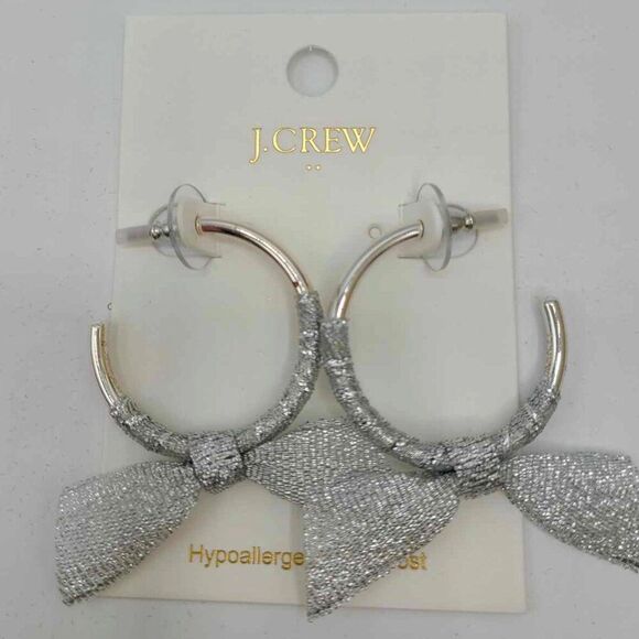 J Crew Factory Silver Ribbon Wrapped Hoops NWT! NEW! - Picture 1 of 6